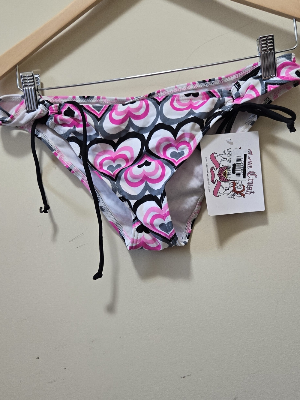 True Craft Pink, Black & White Heart-Print Tie-Side Bikini Bottoms